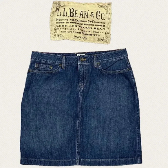 LL Bean Favorite Fit Denim Skirt Size 10 Petite Casual Work Preppy - Picture 1 of 11